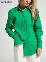 Long Sleeve Cotton Shirt Women Loose Casual Fashionable Everyday Spring Autumn Fashion Top