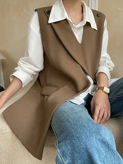 Vest Women Irregular Design Single Button Waistcoat Casual Loose Oversized Chic Fashion Top