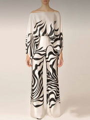 Off Shoulder Top & Long Pant Set Women 2-Piece Casual Elegant Spring Summer Fashion Outfit