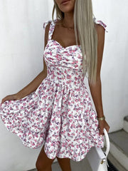 Floral Print Boho Mini Dress Women Sleeveless Skater Short Casual Beach Vacation Summer Fashion