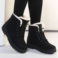 Ankle Boots Women Winter Fur Lining Low Rubber Heel Snow Warm Casual Cold Weather Shoes
