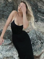Backless Maxi Dress Bandage Bodycon Long Halter Neck Sexy Elegant Evening Party Night Out Women