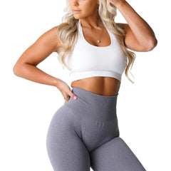 Sports Bra Women Ribbed Seamless Halter Spandex Elastic Breathable Breast Enhancement Fitness Top