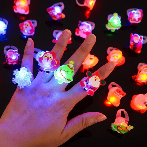 LED Light Up Rings Kids 5-15 Pack Christmas Halloween Glowing Theme Toy Gift Party Favor Holiday