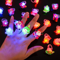 LED Light Up Rings Kids 5-15 Pack Christmas Halloween Glowing Theme Toy Gift Party Favor Holiday