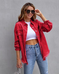Oversized Distressed Denim Jacket Women Raw Edge Casual Spring Autumn Jean Coat Outerwear Fashion