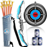 Archery set with bow, arrows, quiver, and target on a white background
