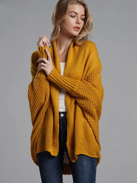 Oversized Cardigan Women Patchwork Batwing Sleeve Long Knit Sweater Casual Warm Winter Fashion