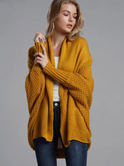 Oversized Cardigan Women Patchwork Batwing Sleeve Long Knit Sweater Casual Warm Winter Fashion
