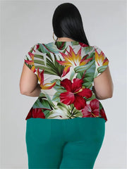 Pant Set Women Plus Size 2-Piece Printed Top Solid Matching Leggings Casual Spring Summer Suit