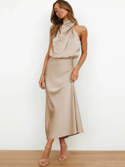 Maxi Dress Women High-End Satin Sleeveless Elegant Evening Wedding Party Prom Long Dress