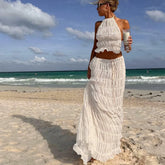 Halter Crop Top & Maxi Skirt Set - white