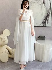 Maxi Dress Women Luxurious White Sleeveless High-End Vintage Elegant Evening Prom Wedding Guest Party