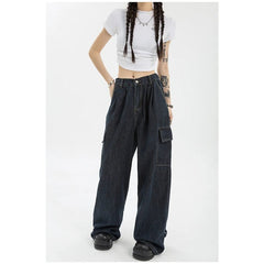Jeans Women Vintage Blue High Waist Straight Baggy Wide Leg High Street Fashion Denim Trousers