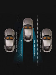 Diagram showing the blind zone of a car's rear view mirror on a black background
