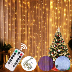 Christmas LED Curtain Lights 3M USB Fairy String 8 Modes Remote Control Home Decoration Holiday Decor