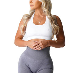 Sports Bra Women Ribbed Seamless Halter Spandex Elastic Breathable Breast Enhancement Fitness Top