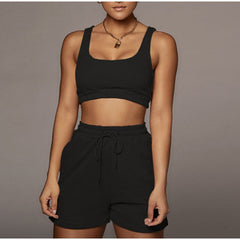 Yoga Shorts Set Women 2-Piece Fitness Vest Crop Top Workout Gym Activewear Casual Fashion