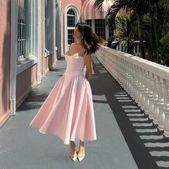 Midi Dress Women Sleeveless Spaghetti Strap Elegant Fit and Flare Casual Spring Summer Dress