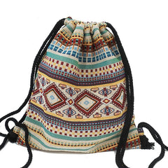 Boho Drawstring Backpack Women Fabric Hippie Chic Soft Brown Casual Travel School Fashion Bag