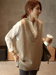 V -Neck Girls Pullover Sweater Vest Knitted Sweaters Sleeveless Warm Sweater Oversized Vest