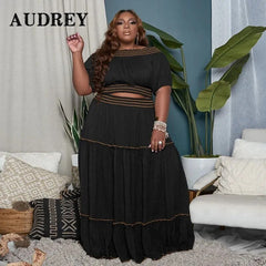 Plus Size Skirt Set Women 2-Piece Crop Top Elegant Casual Suit Chic Fashion Matching Outfit
