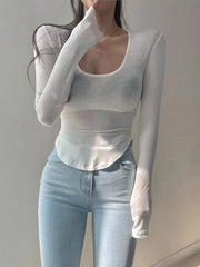 T-Shirt Women Y2K Long Sleeve Slim Fit Casual Streetwear Fashion Crop Top Everyday Tee