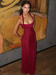Maxi Dress Women Elegant Backless Lace-Up Sleeveless Bodycon Club Party Evening Prom Long Dress
