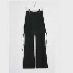 Wide Leg Pants Women Solid Elastic Waist Loose Faux 2-Piece Casual Comfortable Fashion