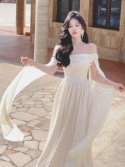 Evening Gown Women Elegant White A-Line Princess Dress French Vintage Formal Wedding Party