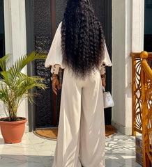 Women's 2-Piece Pant Set O-Neck Long Sleeve Irregular Top And Long Wide Leg Flare Pants Trousers Matching Suits