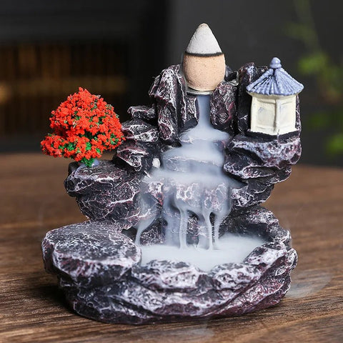 Incense Burner Backflow Mountain Waterfall Design Aromatherapy Holder Home Decor Ornament with Cones