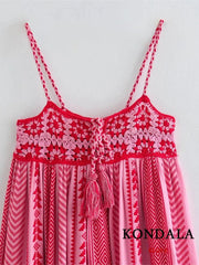 Maxi Dress Women Bohemian Flower Print Knit Corset Long Cami Bow Tie Embroidered Ruffle Summer Dress