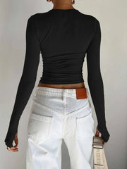 Long Sleeve T-Shirt Women Crew Neck Solid Slim Fit Crop Top Thumb Holes Streetwear Spring Fall