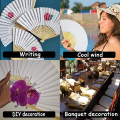 Foldable Paper Fan 10-30 Pack White Chinese Bamboo Portable Wedding Birthday Party Decor Gift