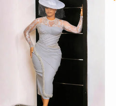 Wedding dress grey midi pearls