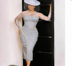 Wedding dress grey midi pearls
