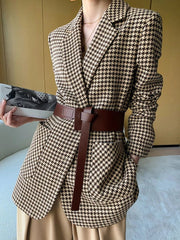 Blazer Women Vintage Wool Chic Casual Belt Jacket Coat Contemporary Outerwear Spring Autumn Fashion