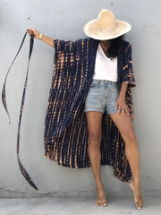 Vintage Summer Kimono Swimwear Beach Cover Up With Sashes Oversized Long Sexy Cardigan