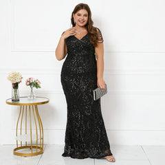 V-Neck Beaded Maxi Dress Women Elegant Long Chic Evening Party Prom Fashion Dress