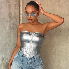 Bustier Top Women PU Corset Fashion Party Nightclub Tank Cami Trendy Outfit Streetwear