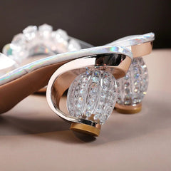 Jelly Sandals Women PVC Crystal Peep Toe High Heel Transparent Heel Fashion Slippers Summer Shoes