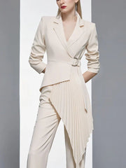 Pant Suit Women 2-Piece Patchwork Vintage Blazer Straight Pants Chic Designer Inspired Office Outfit