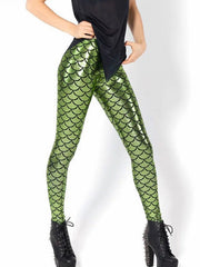 Leggings Women Mermaid Fish Scale Print Push Up Stretch Shiny Streetwear Casual Fashion Pants