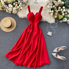 Cottagecore Spaghetti Strap Midi Dress Women V-Neck Open Back Y2K Milkmaid Casual Summer Fashion