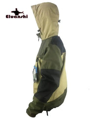 Camouflage jacket with a brand logo on a white background