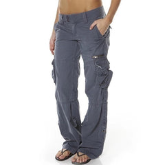 Women's Multi Pocket Cargo Pants Low Waist Hip Hop Wide Leg Baggy Trousers