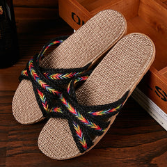 Women's Slippers Home Summer Cross Strap Slippers Moccasins Natural Hemp Slippers Comfy Multicolor