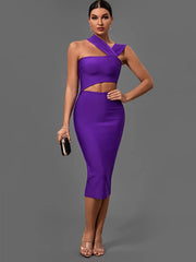 Bandage Dress for Women Purple Bodycon Dress Evening Party Elegant Sexy Cut Out Midi Dress Clubwear Outfit Party Dress