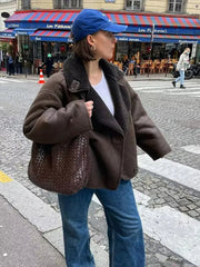 Faux Fur Winter Coat Women Thick Lapel Warm Loose Fit Casual Elegant Outerwear Fashion Jacket